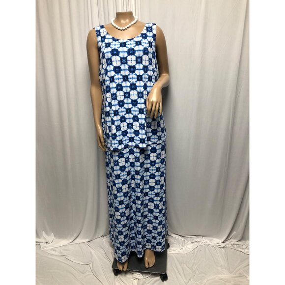 Rafaella Maxi Dress Womens Size Large Blue White Sleeveless Layered Stretchy - Picture 1 of 7